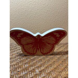 Butterfly-Shaped Wooden Decorative Plaque With Red Print Wall Art